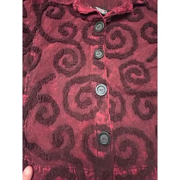 Produce Company Red Acid Wash 100% Cotton Embroidered Shirt Shacket Size S - Picture 5 of 7